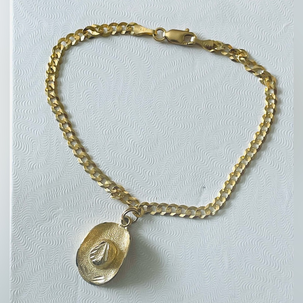 **+For Pablo only **** Italy 14k Gold curb link Bracelet with Sombrero Charm - Picture 11 of 14